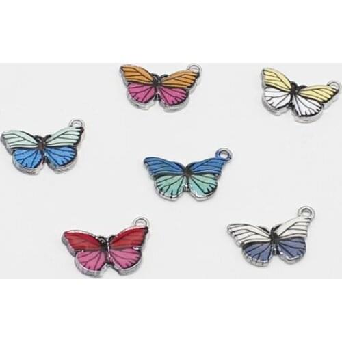 10pcs Color Butterfly Charm Metal Pendant Earrings Keychain Necklace DIY Making Jewelry Accessories