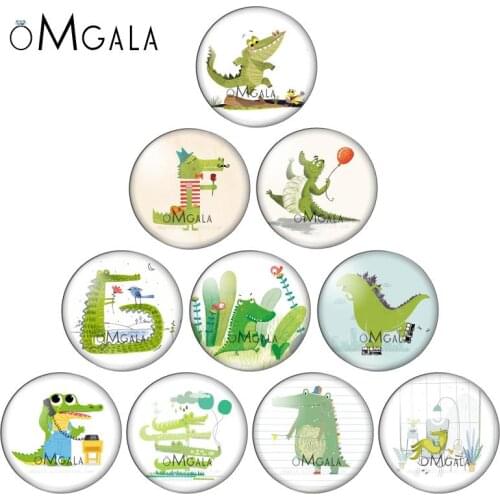 New Cartoon Cute Crocodile 10pcs mixed 12mm/18mm/20mm/25mm Round photo demo glass cabochon flat back Making findings