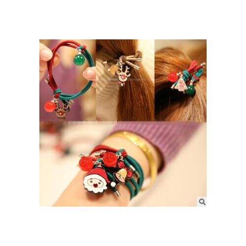 120pcs/lot Acrylic Christmas Rudolf Old Man Hair Bands Elasticity Bell Tie Knot Rubber Band Styling Tools Accessories HA1197