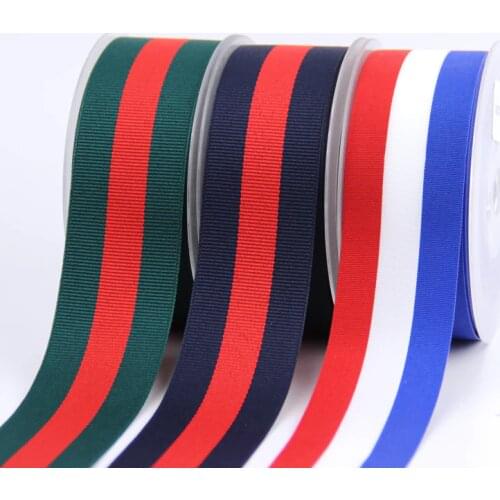 15mm/25mm/38mm 50Yards Blue Red Green WhiteWoven Stripes Grosgrain Ribbon for DIY Hairbow Accessories Gift Package Cake Wrap