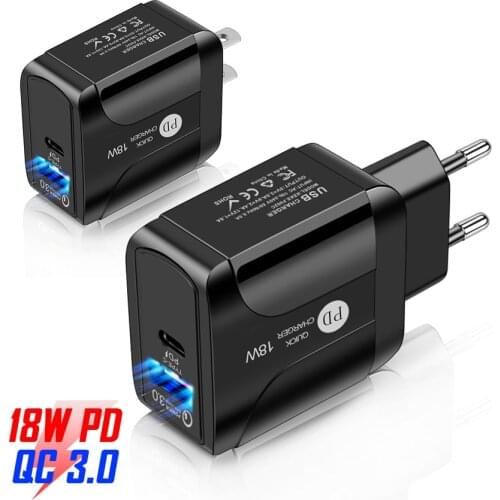 18W Dual Port USB PD Wall Charger EU US Plug for iPhone 8 Plus XR Plus XS 11 Pro Cell Phone Fast Chargers Adapter Rapid Cargador