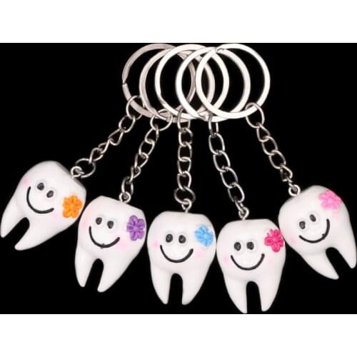 5pcs Cartoon Teeth Keychain Dentist Decoration Key Chains Pendant Resin Tooth Model Shape Key Rings Dental Clinic Gift For Kids
