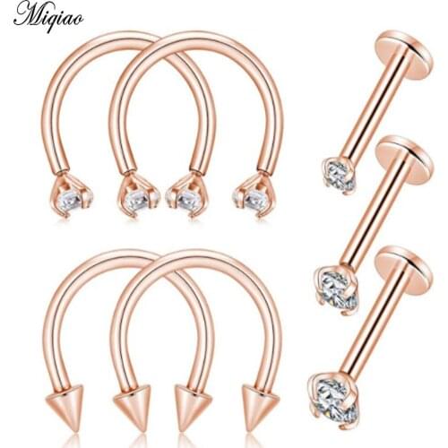 Miqiao 7pcs Stainless Steel Ear Studs Nose Nails Lip and Tongue Nails Hip Hop Piercing Body Jewelry
