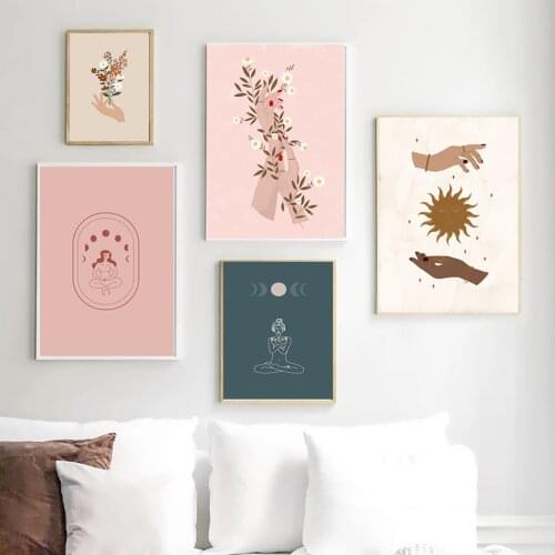 Abstract Line Flower Hand Wall Art Canvas Painting Nordic Yoga Meditate Posters And Prints Wall Pictures For Living Room Decor