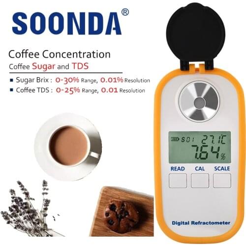 2-In-1 New Auto Digital Refractometer Coffee TDS Brix Coffee Sugar Hydrometer Concentration Portable Handheld Measuring Coffee