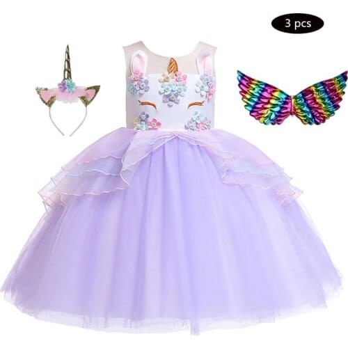 Flower Unicorn Ball Gown Rainbow Wedding Dress For Girl 2021 New Birthday Party Unicorn Cosplay Role Dance Performance Clothes