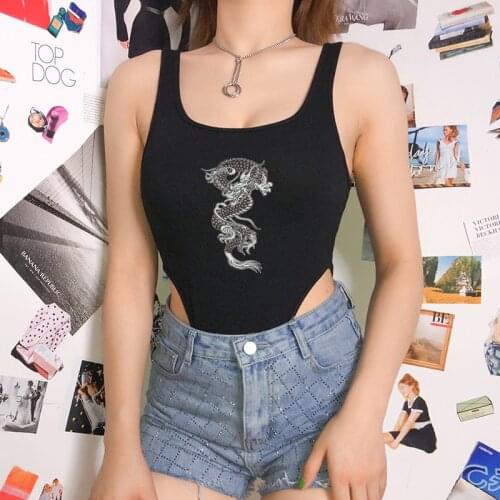 Bodys summer sexy bodysuit women clothing Dragon print Casual lingerie straps one-piece femme festival body mujer tops боди traf