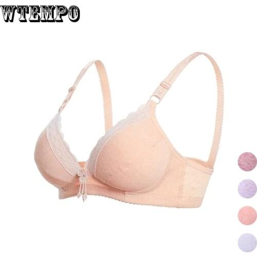 42 B C Plus Size Underwear Push Up Bra Seamless Women Lace Pink Thin Wireless Gathered Bras with Pendant Sexy Female Bralette