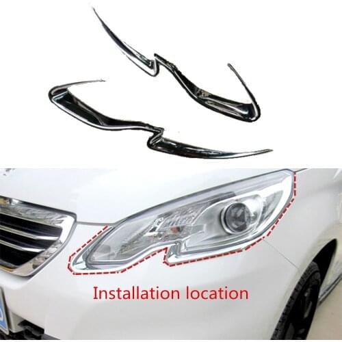 For Peugeot 2008 2014 2015 2016 2017 Car Body Front Light Lamp Detector Frame Stick ABS Chrome Cover Trim Parts 2pcs