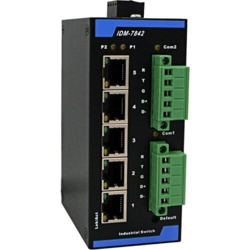 IDM-7842MG Modbus gateway 2 channel optical isolation modbus rtu to modbus tcp 5 port Ethernet switch modbus tcp