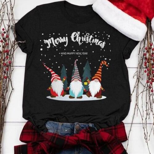 Graphic Female T T-shirt Funny Dwarf Cute Clothing Merry Christmas and Happy Year Tee for Women Lady Cartoon Print Tshirt Top