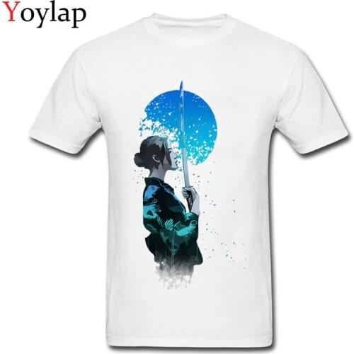 Blue Moon Samurai O-Neck Pure Cotton T Shirts For Men Japan Style Summer Tops T-Shirt Short Sleeve Classic