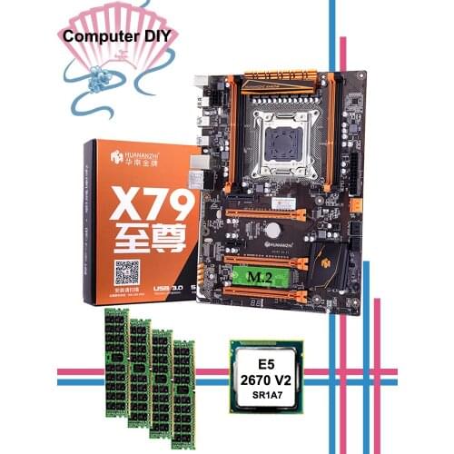 HUANANZHI X79 Deluxe Gaming Motherboard Set HI-SPEED M.2 NVME SSD Slot CPU Intel Xeon E5 2670 V2 Big Brand RAM 32G(4*8G) RECC