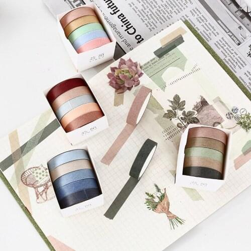 5pcs 10mm*5M Solid Color Paper Tape DIY Decorative Scrapbook Masking Tape Washi Tape Stationery Office Adhesive Tapes
