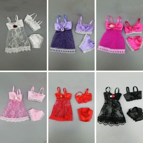 6Sets/lot Fashion Dress For Barbie Dolls Clothes Pajamas Lingerie Nightwear Lace Night Dress + Bra + Underwear Doll Accessories