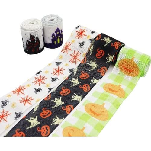 Halloween Ribbon Linen Gift Box Packaging Ribbon Spider Web Pumpkin Lantern Ghost Witch Castle Decorative Ribbon Party Decor
