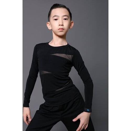 Boys Latin Dance Shirt Professional Latin Practice Clothes Kids Long Sleeve Latin Competition Tops Rumba Dance Costumes DWY4854