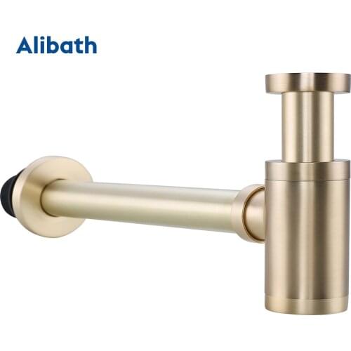 Brushed Gold Basin Bottle P Trap Brass Bathroom Sink Siphon Drains Black P-TRAP Pipe Waste