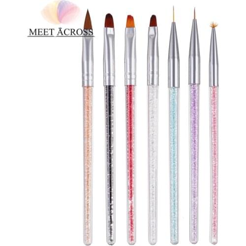 MEET ACROSS Rhinestone Nail Art Brush Pens UV Gel Nail Polish Nail Brushes Painting Drawing Brushes set Manicure Tools Set Kit