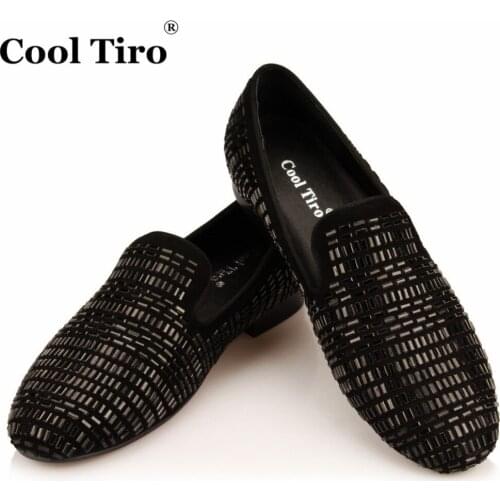 COOL TIRO Square Strass Men Loafers Crystal Slippers Smoking Moccasins Party Wedding Dress Shoes Casual Flats Genuine Leather