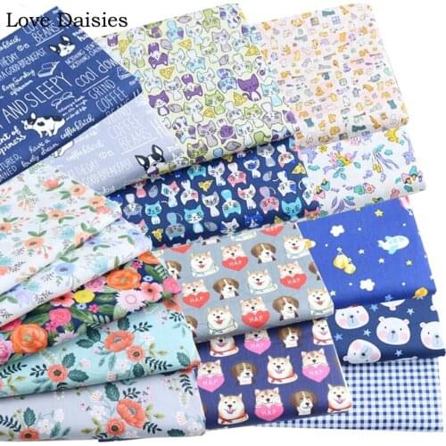 Cartoon Cute Dog Cat Deer Bear Colorful Orange Red Rose Flower 100% Cotton Twill Fabric for Bedding Sheet Quilt Cushion Dress