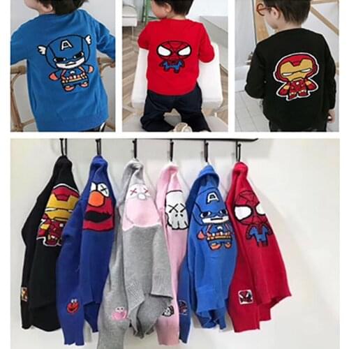 2020 Autumn New Sweater for Girls Turtleneck Cardigan for Boy Children Clothes Cartoon KIds Marvel Series Spiderman Ironman