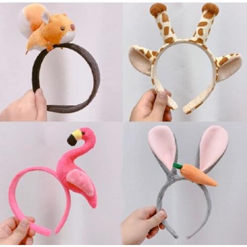 Cartoon plush doll hair hoop head hoop flamingo judi rabbit carrot Pikachu head clasp giraffe animal cute hair hoop Neko ears