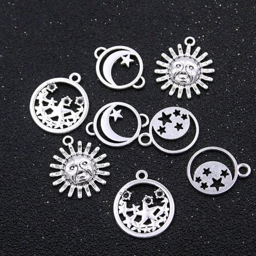 20PCS 4 Styles Picture Color Sun Stars Moon Charms Round Natural Metal Alloy Connector For DIY Handwork Making Material