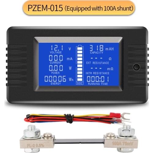 Peacefair Battery Tester Discharge Capacity Power Ammeter Voltmeter Energy Meter Impedance Resistance PZEM-015 200v 100A shunt