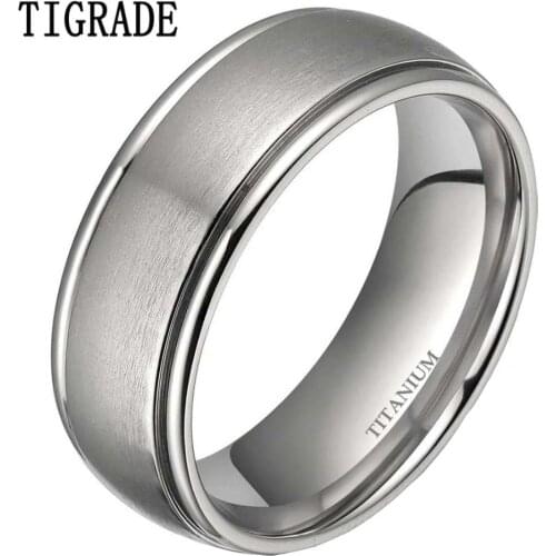 Tigrade Classic 8mm Silver Color Titanium Ring Men Dome Brushed Matte Finish Grooved Wedding Band Women Rings anel feminino