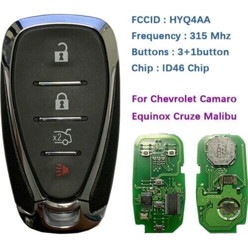 CN014071 Aftermarket 4 Button Smart Key 315MHz ID46 Chip HYQ4AA For Chevrolet Camaro Equinox Cruze Malibu Spark Without Logo