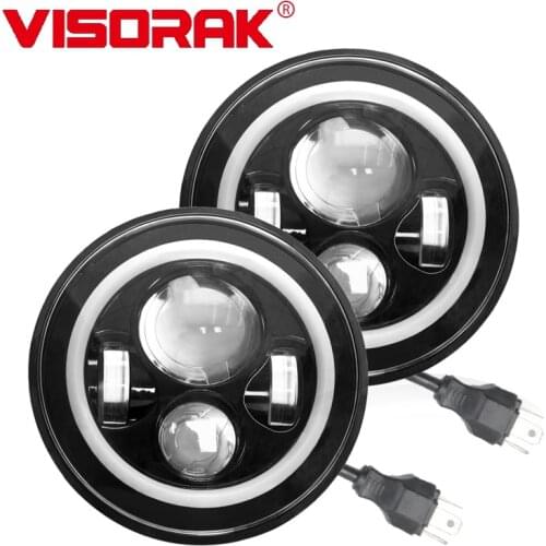 VISORAK 2pcs Hi/Lo Beam Angel Eyes 7 Inch Offroad H4 LED Headlight 4WD 4x4 SUV Motorcycle LED Head Lamp For Harley ATV Truck