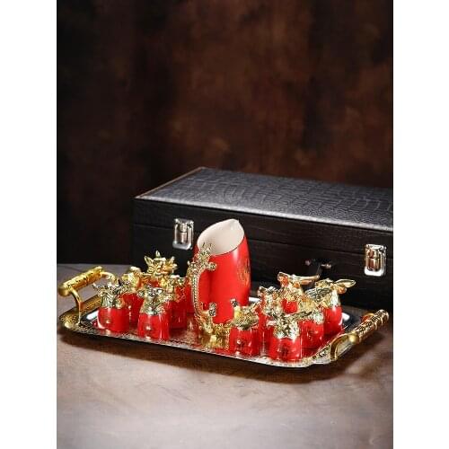 High-End Zodiac Liquor Glass Set Porcelain Wine Set Bone China Jade Porcelain Shot Glass Wine Pot Clear Wine Small Wine Utensil