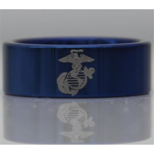 YGK JEWELRY 8MM Blue Color Pipe Comfort Fit Design Military Army Ring Tungsten Wedding Ring