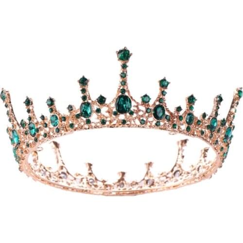 Green Crystal Rhinestone Bridal Tiara and Crown Hair Jewelry Full Circle Noiva Bride Diadem Headpiece Wedding Accessorie