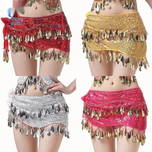 Belly Dance Costume Hip Scarf Ballroom Sequin Dance Wear Coins Festival Wrap Skirt Dance Wrap Belt Belly Dance Hip Scarf Chiffon