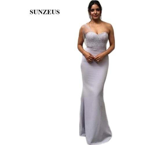 One Shoulder Lace Bridesmaid Dresses Satin Skirt Mermaid Formal Dresses Long Party Dresses vestido de festa casamento SBD99