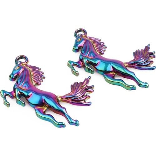 10pcs Rainbow Color Alloy Running horse Pendant charms for Necklace DIY Jewelry Accessories Women Girl Xmas gifts
