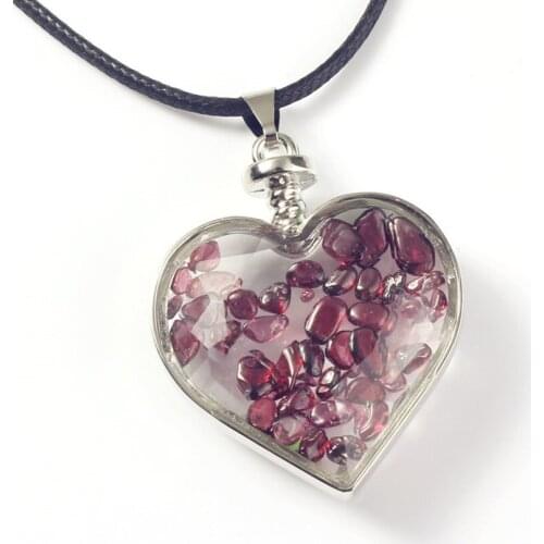100-Unique Elegant Silver Plated Love Heart Shape Wishing Bottle Garnet Stone Pendant For Valentines Day Gift