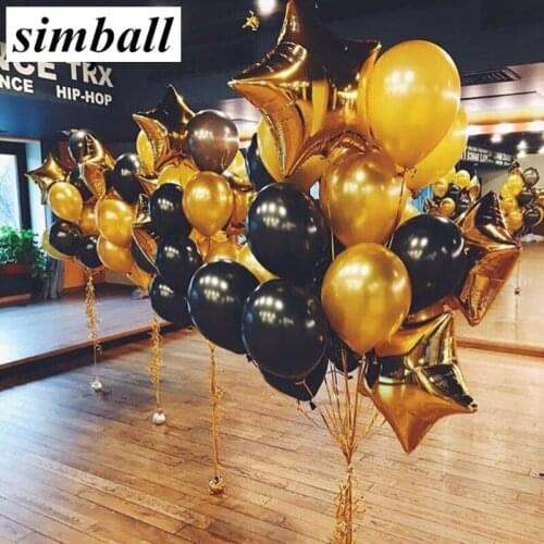 13pcs/lot 12 inch pearl black gold Latex balloons with 18 inch gold star wedding birthday party decor inflatable air ball supply