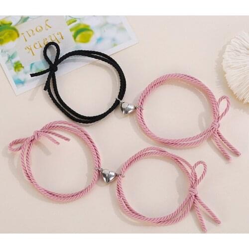 2Pcs/Set Couple Minimalist Heart Lovers Matching Friendship Bracelet Rope Braided Magnetic Distance Bracelet Kit Lover Jewelry