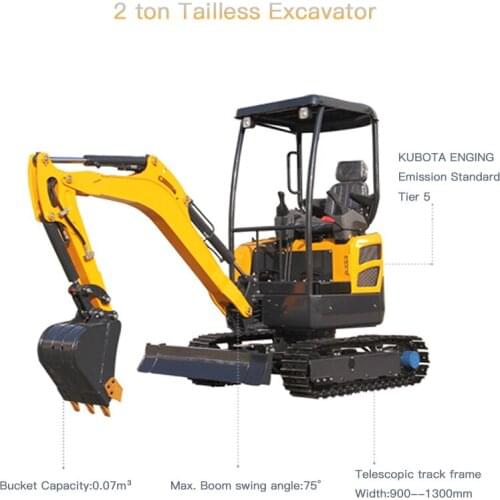 2 Ton Tailless Small Excavator 2000kg Mini Digger With CE EPA Certification