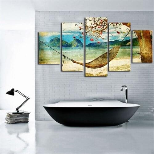5 panel high quality beach landscape Canvas Painting Large Wall Pictures For Living Room Custom no frame Direct Selling