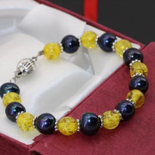 Free shipping Bohemia style 8mm round faux resin beeswax black natural 7-8mm pearl pretty bracelets spacers beads 7.5inch B2745