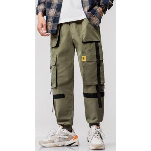 Men Pants Fashion Solid Cargo Sweatpants Male Multi-pocket Trousers Male Casual Streetwear Pants Harem Pants Plus Size 5XL