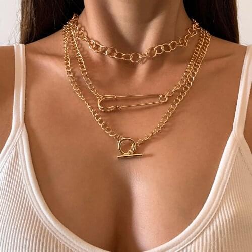 New Steampunk Large Paper Pin Pendant Necklace for Women Hip Hop Iron Metal Chain Circle Stick Choker Necklace Wedding Gift 2021