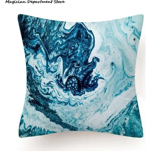 45*45cm Nordic Ocean Blue Agate Marble Pillowcase Geometric Abstract Throw Pillowcase Soft Sofa Decor Car Oil Painting Texture