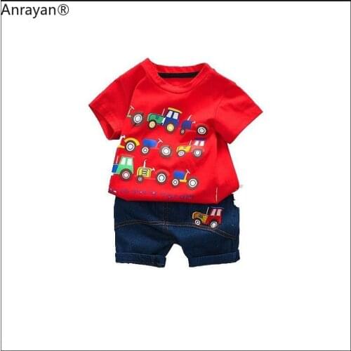 Cool Summer Children Boy Girl Infant Clothes Cartoon Car T-Shirt Denim Shorts 2pcs/Sets Toddler Fashion Clothing Baby Tracksuits