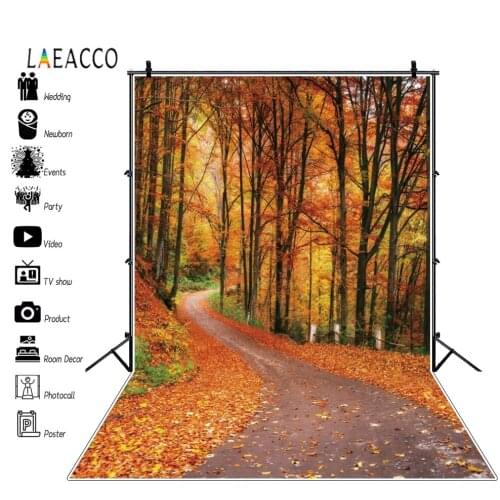 Laeacco Autumn Scenery Forest Maple Trees Leaves Pathway Photography Backdrops Photographic Backgrounds Baby Portrait Photophone