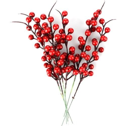 10Pcs 26cm Artificial Home Pine Cone Red Berry Bouquet Flower Branch Christmas Decoration Wedding Party Decor Festive Supplies
